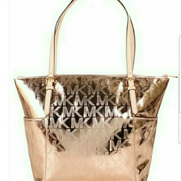 michael kors jet set tote metallic rose gold